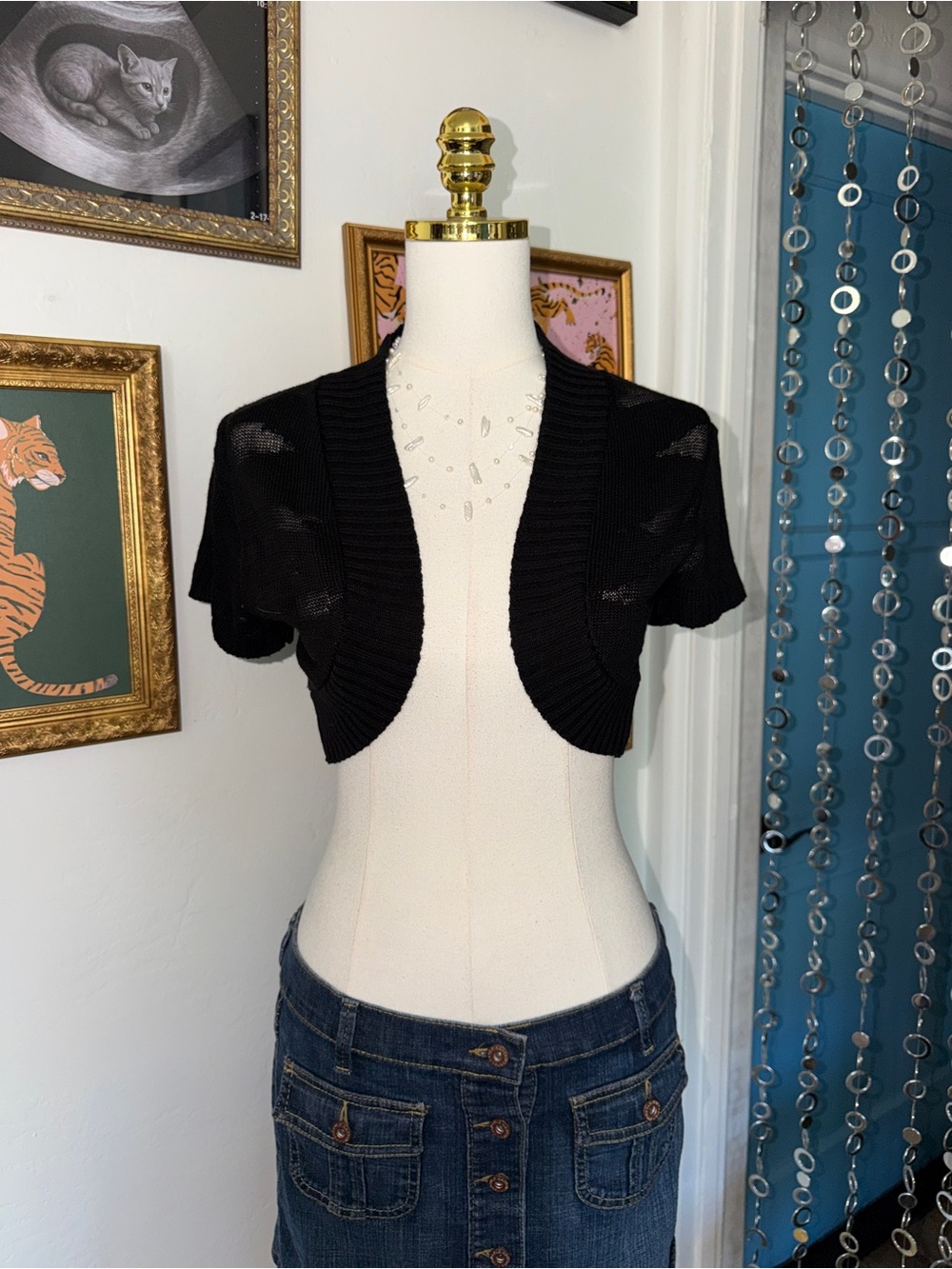 Vintage Y2K Black Short-Sleeve Bolero Sweater